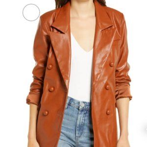 NEW- Vegan /Faux leather Blank NYC double breasted jacket rust reddish brown (M)